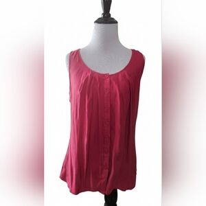 ANN TAYLOR Women's Silky 7 Button Fuchsia Tunic